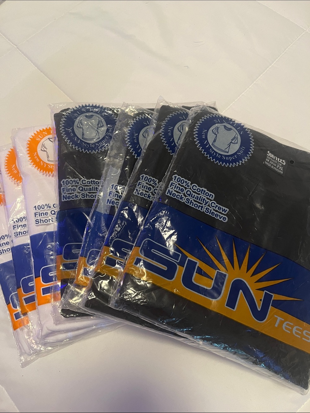 Sun Tees 7 Pack — Black & White 100% Cotton Crew Neck T-Shirts Size 2X